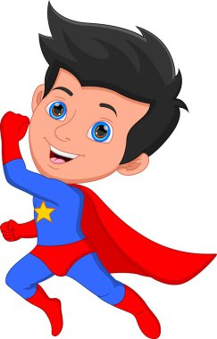 Süper kahraman kostümü giyen yakışıklı çocuk.