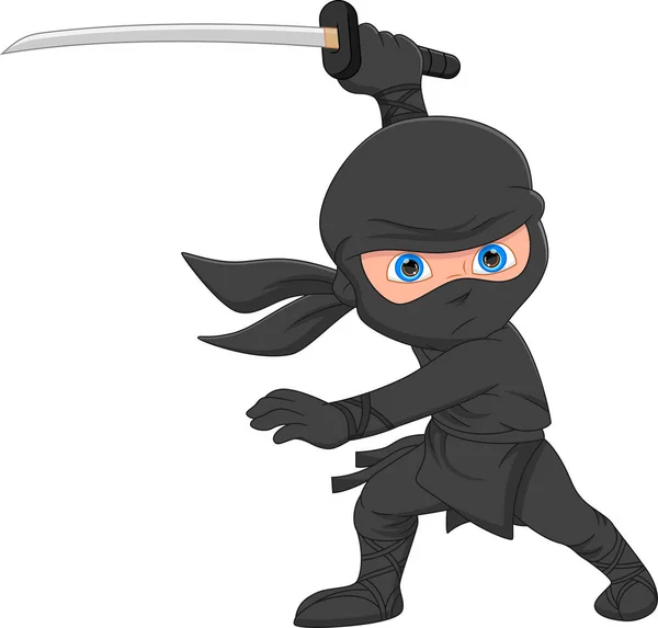 Ninja Dessin Animé Posant Tenant Une Épée — Image vectorielle