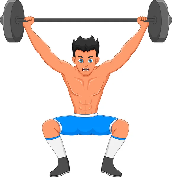 Athletischer Junge Beim Heben Von Gewichten Auf Weißem Hintergrund — Stockvektor