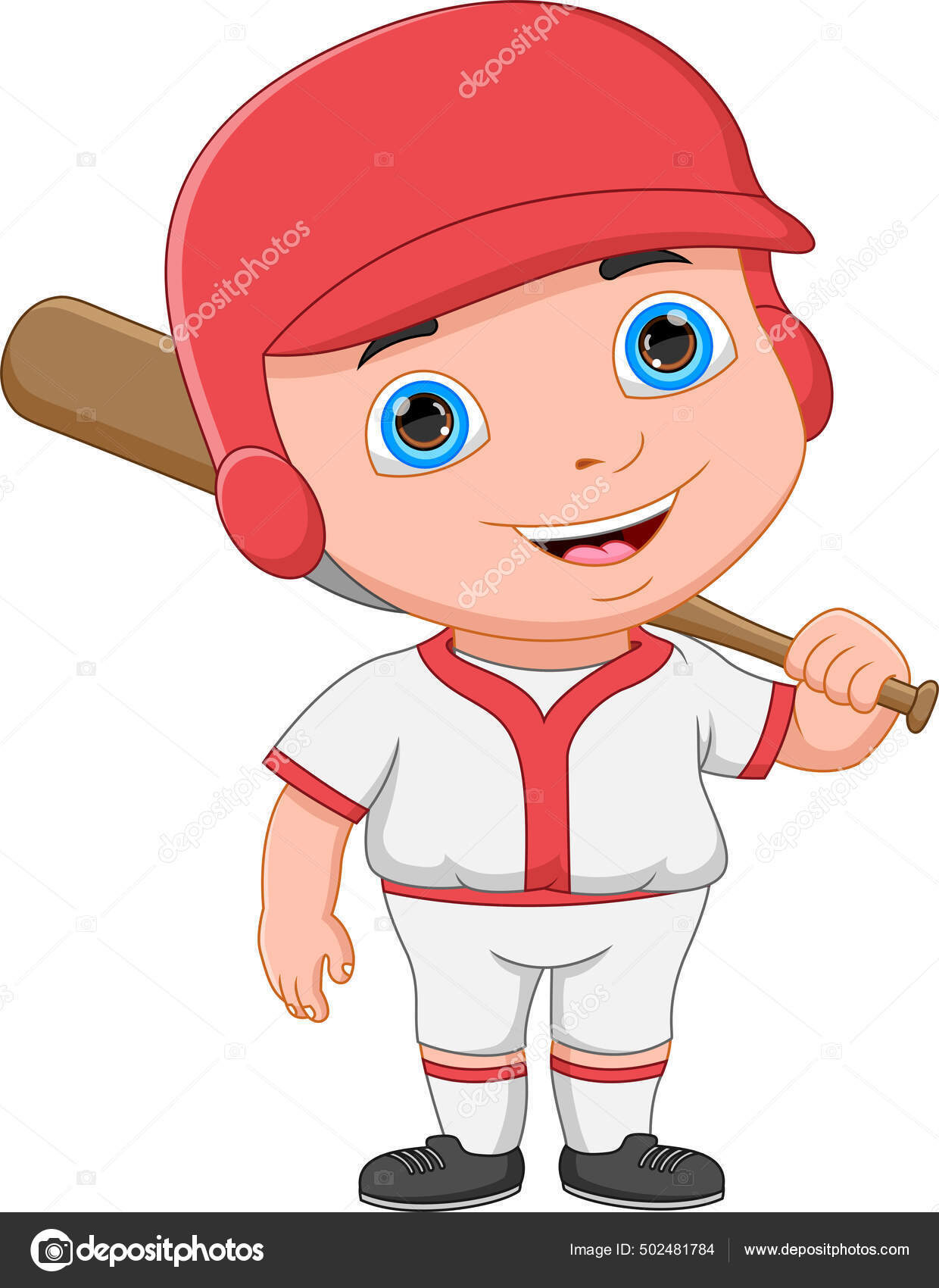 Бейсболист Мультипликатор Позирует Векторное Изображение.