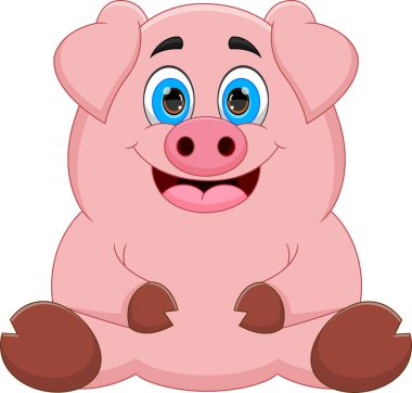 Beyaz arka planda oturan sevimli şişman domuz.