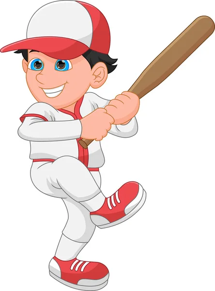 Cartoon Junge Baseballspieler Auf Weißem Hintergrund — Stockvektor