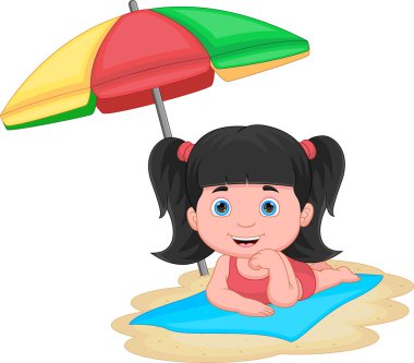 Küçük kız Sahilde güneşlenmek