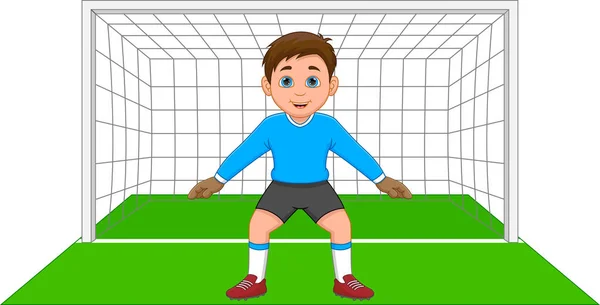 Junge Spielt Fußball Als Torwart — Stockvektor