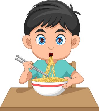 Erişte yiyen küçük şirin çocuk.