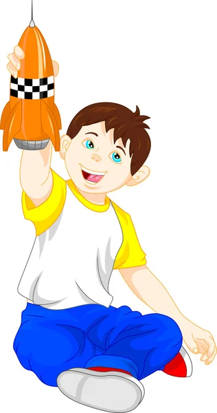 Young boy playing toy rocket — Stock Vector