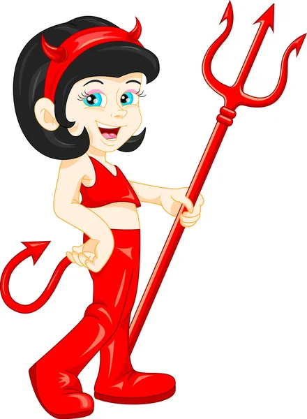 Εικονογράφηση φορέας σέξι διάβολος γελοιογραφία κρατώντας τρίαινα — Διανυσματικό Αρχείο