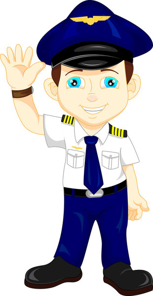 cute happy airplane pilot waving