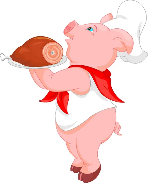 Милий кухар свиня мультфільм — стоковий вектор
