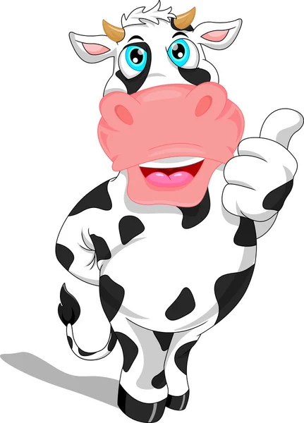 Lindo vaca dibujos animados pulgar hacia arriba — Vector de stock