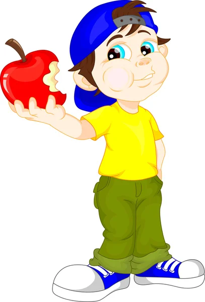 Mignon garçon tenant pomme rouge — Image vectorielle