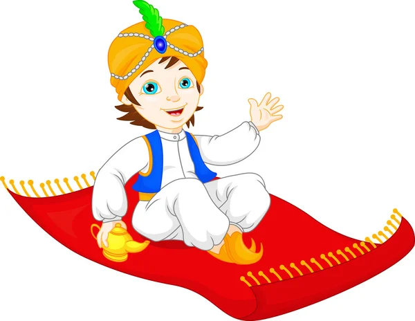 Aladdin su un tappeto volante in viaggio — Vettoriale Stock