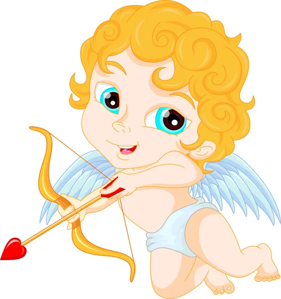 Funny little cupid boy aiming at someone — Stock Vector