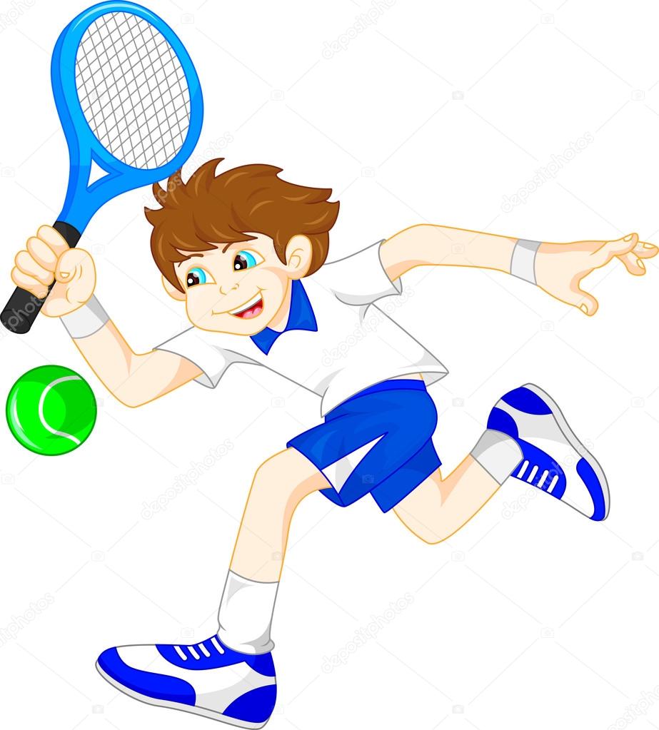 cartoon boy playing tennis
