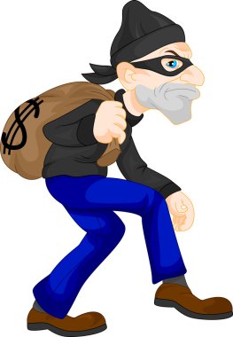 Thief carrying bag of money with a dollar sign clipart