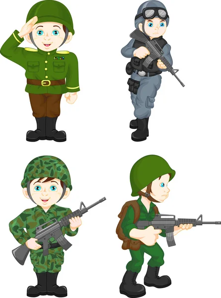 Ejército soldado chico posando — Vector de stock