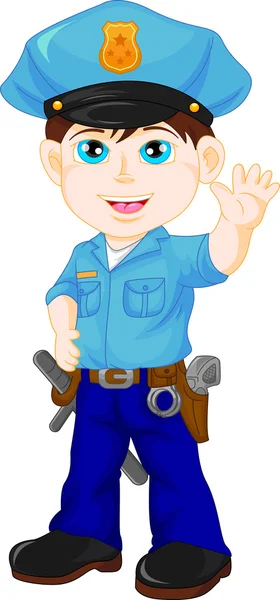 Мальчик из полиции машет — стоковый вектор