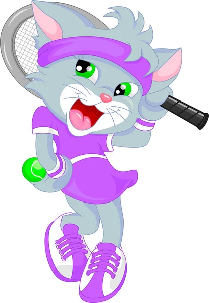 テニスをしているかわいい猫 — ストックベクタ