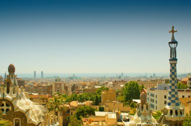 Park Guell Barcelona'dan görünümü. Tonlu görüntü