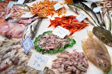 boqueria market, Barselona taze balık ahır.