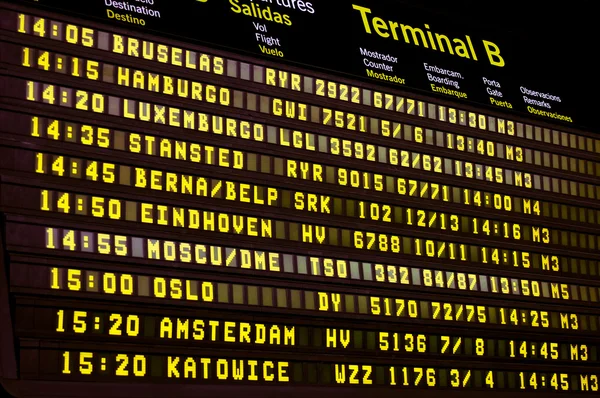 Flights information board in airport terminal