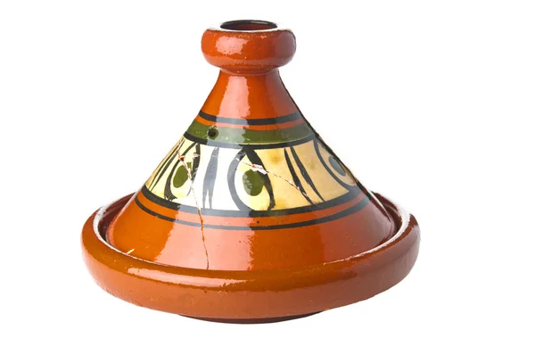 Traditionell dekorierte marokkanische Tajine auf weißem Hintergrund — Stockfoto