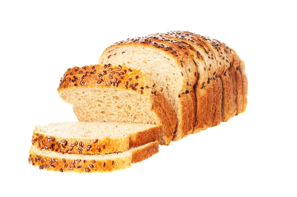 Pão fatiado sobre fundo branco — Fotografia de Stock
