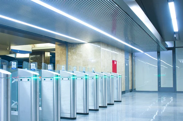 Metal turnstiles in the underground — Stock Photo, Image