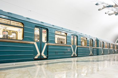 Metro treninin Metro istasyonunda Troparevo Moskova, Rusya. Troparevo 08 Aralık 2014 açıldı