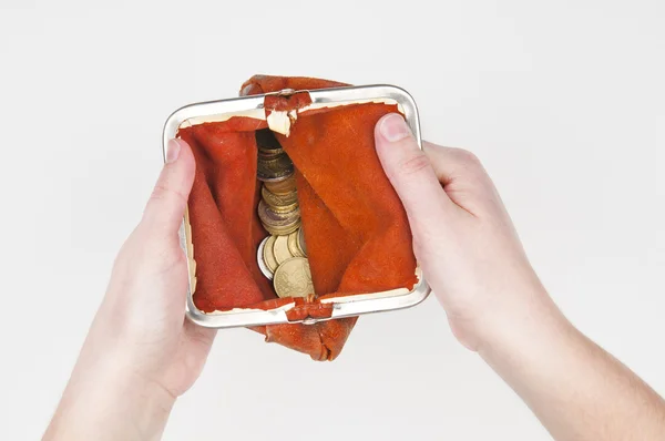 Female hand with old grunge wallet — Stock Photo, Image