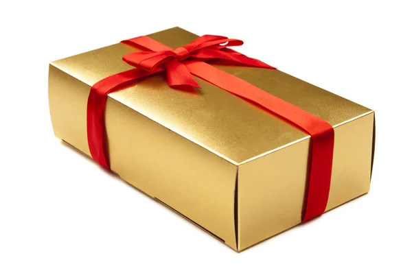 Golden gift box closeup — Stock Photo, Image