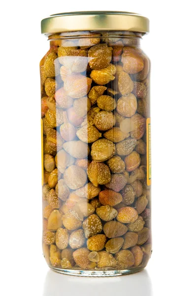 Jar of capers on white background — Stock Photo, Image