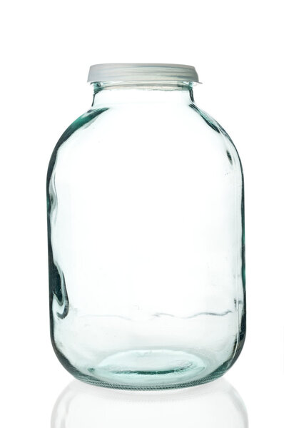 Glass jar on white background