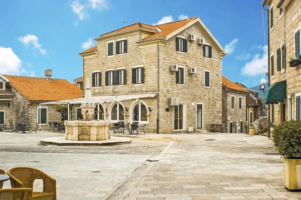 Belavista Square with the medieval fountai, Herceg Novi, Montene Stock Image