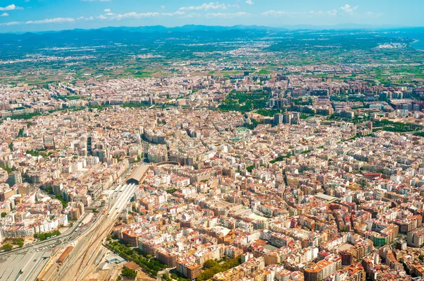 Widok z samolotu na Valencia, Hiszpania — Zdjęcie stockowe