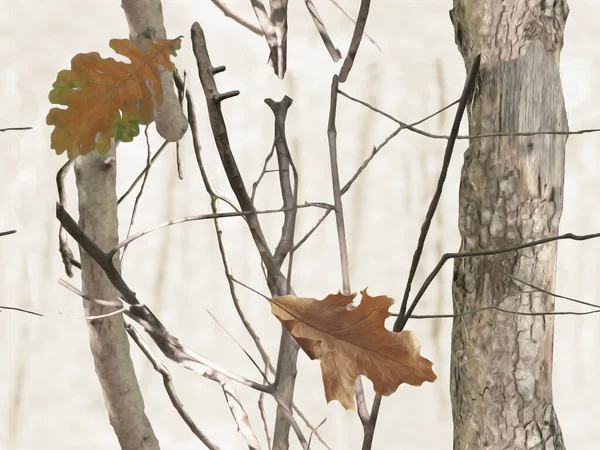 Gerçekçi Kış Orman Kamuflajı Kusursuz Desen Meşe Dalları Yaprakları Avlanmak — Stok fotoğraf