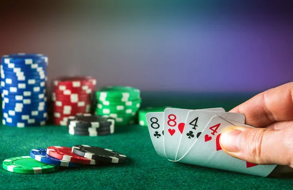 Tarjetas Poker Con Combinación Full House Full Boat Primer Plano —  Fotos de Stock