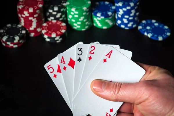 Poker Cards High Card Combination Close Gambler Hand Holding Playing — Stock Photo, Image