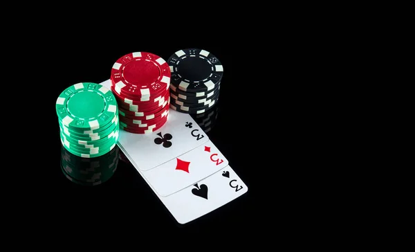 Carte Poker Con Combinazione Tre Tipi Set Primo Piano Carte — Foto Stock