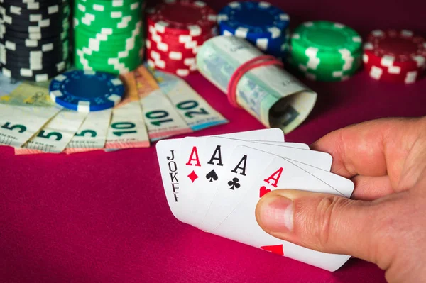 Poker Kaarten Met Vijf Van Een Soort Combinatie Close Van — Stockfoto