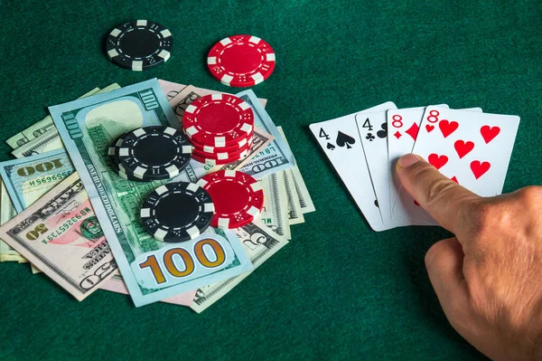 Succes Het Winnen Tafel Een Pokerclub Met Een Combinatie Van — Stockfoto
