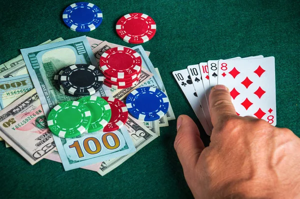 Succes Het Winnen Tafel Een Poker Club Met Een Combinatie — Stockfoto