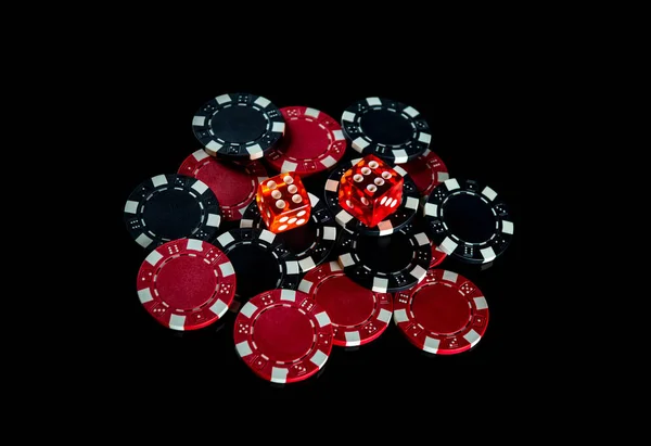 Poker Dadi Fiches Sfondo Nero Concetto Gioco Club Merde Gioco — Foto Stock
