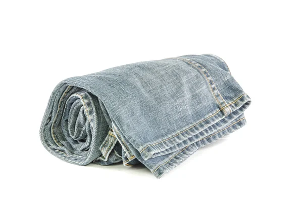 Rolls of Blue Jeans isolated on white background — Stock Photo, Image