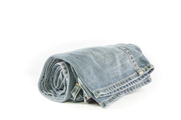Rolls of Blue Jeans isolated on white background — Stock Photo, Image