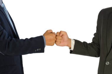 two businessmen greeting with a fist bump isolated clipart