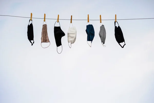 Washable Protective Face Masks Drying Rope — Stock Photo, Image