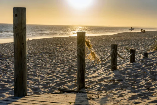 Breiter Sandstrand Faro Mit Dünen Und Spazierwegen Bei Sonnenuntergang Faro — Stockfoto