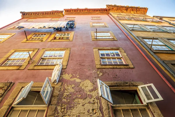 Traditional Townhouse Some Windows Open Historic Ribeira Porto Portugal — Stock Photo, Image