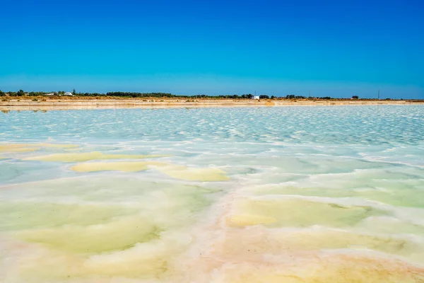 Shallow Pond Salty Water Used Extract Salt Ocean Salines Faro — Stock Photo, Image